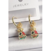 Pirinç Gold Renk Renkli Vintage Çin Emaye Model Kadın Küpe