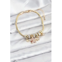 Pirinç Gold Renk Renkli Yıldız Charmlı Kadın Bileklik