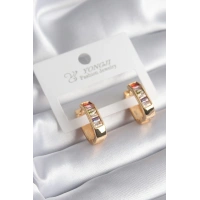 Pirinç Gold Renk Renkli Zirkon Taşlı Kadın Küpe