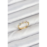 Pirinç Gold Renk Renkli Zirkon Taşlı Kadın Yüzük