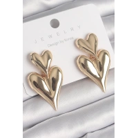 Pirinç Gold Renk Sallantı Kalp Model Kadın Küpe