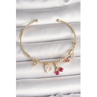 Pirinç Gold Renk Sallantı Kırmızı Zirkon Taşlı Kiraz Figür Charm Kadın Bileklik