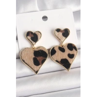 Pirinç Gold Renk Sallantı Leopar Kalp Model Kadın Küpe