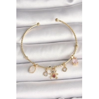 Pirinç Gold Renk Sallantı Zirkon Taşlı Ayıcık Figür Kırmızı Kalp Detay Charm Kadın Bileklik