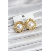 Pirinç Gold Renk Sarmal Model İncili Kadın Küpe