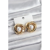 Pirinç Gold Renk Sarmal Model İncili Kadın Küpe