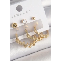 Pirinç Gold Renk Sarmal Yılan Halka Model Zirkon Taşlı Topçuk Detay Kadın Küpe Seti