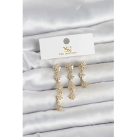 Pirinç Gold Renk Sıralı Kutup Yıldızı Model 3lü Kadın Küpe