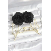 Pirinç Gold Renk Siyah Gül Model Kadın Küpe