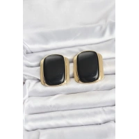 Pirinç Gold Renk Siyah Plaka Vintage Kadın Küpe