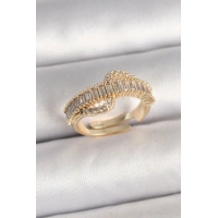 Pirinç Gold Renk Su Yolu Zirkon Taşlı Ayarlanabilir Model Kadın Yüzük