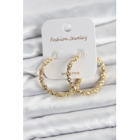 Pirinç Gold Renk Tırtıklı Halka Model Kadın Küpe