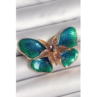Pirinç Gold Renk Turquaz Model Zirkon Taş Detaylı Kelebek Model Kadın Broş