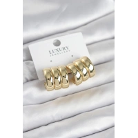 Pirinç Gold Renk Üçlü Görünüm Kadın Küpe