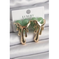Pirinç Gold Renk Yeşil Sedefli Akan Kalp Model Kadın Küpe