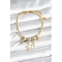 Pirinç Gold Renk Yıldız Charmlı Kadın Bileklik