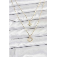 Pirinç Gold Renk Yonca Model 2li Kadın Kolye