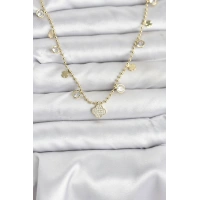 Pirinç Gold Renk Yonca Model Kadın Kolye