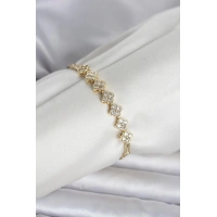 Pirinç Gold Renk Yonca Model Zirkon Taşlı Kadın Bileklik