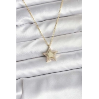 Pirinç Gold Renk Zincirli Yıldızlı Model Kadın Kolye