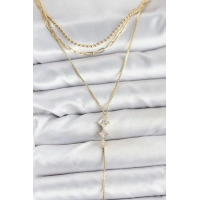 Pirinç Gold Renk Zirkon Taş Detaylı 3lü Kombin Y Kadın Kolye