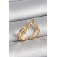 Pirinç Gold Renk Zirkon Taş Detaylı Karışık Mineli Ayarlanabilir Kadın Yüzük