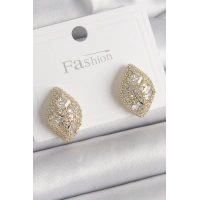 Pirinç Gold Renk Zirkon Taş İşlemeli Damla Model Kadın Küpe