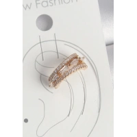 Pirinç Gold Renk Zirkon Taşlı 3Lü Sıralı Model Kadın Kıkırdak Küpe