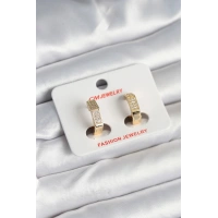 Pirinç Gold Renk Zirkon Taşlı Altıgen Kadın Küpe