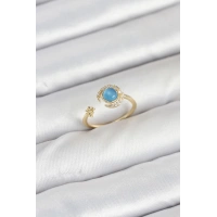 Pirinç Gold Renk Zirkon Taşlı Ay Yıldız Kadın Yüzük