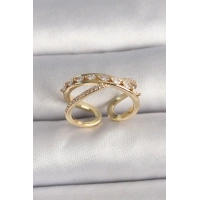 Pirinç Gold Renk Zirkon Taşlı Ayarlanabilir Kadın Yüzük