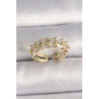 Pirinç Gold Renk Zirkon Taşlı Ayarlanabilir Yüzük