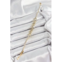 Pirinç Gold Renk Zirkon Taşlı Balık Sırtı Kadın Bileklik