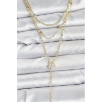 Pirinç Gold Renk Zirkon Taşlı Çiçek Model Detaylı 3lü Kombin Y Kadın Kolye