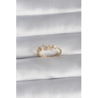 Pirinç Gold Renk Zirkon Taşlı Çiçek Model Kadın Yüzük