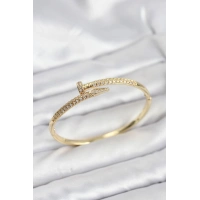 Pirinç Gold Renk Zirkon Taşlı Çivi Model Kadın Kelepçe Bileklik