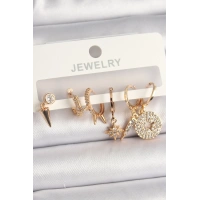 Pirinç Gold Renk Zirkon Taşlı Çoklu Figür Kadın Küpe Seti