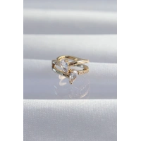 Pirinç Gold Renk Zirkon Taşlı Damla Earcuff Küpe