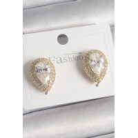 Pirinç Gold Renk Zirkon Taşlı Damla Model Kadın Küpe