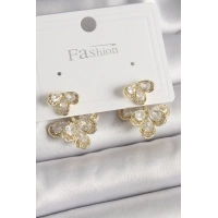 Pirinç Gold Renk Zirkon Taşlı Damla Model Kadın Küpe