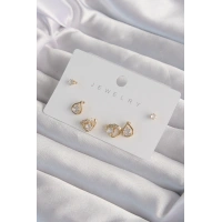 Pirinç Gold Renk Zirkon Taşlı Damla Model Küpe Seti