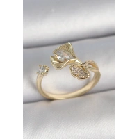 Pirinç Gold Renk Zirkon Taşlı Deniz Kabuğu Model Ayarlanabilir Kadın Yüzük