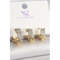 Pirinç Gold Renk Zirkon Taşlı Dorika Model 3Lü Kadın Kombin Küpe