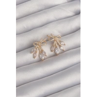 Pirinç Gold Renk Zirkon Taşlı Fiyonk Küpe