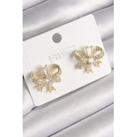 Pirinç Gold Renk Zirkon Taşlı Fiyonk Model Kadın Küpe