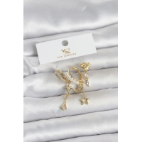 Pirinç Gold Renk Zirkon Taşlı Gece Temalı 3lü Kadın Küpe