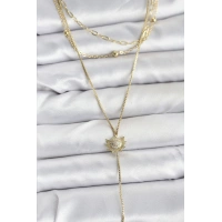 Pirinç Gold Renk Zirkon Taşlı Güneş Model Detaylı 3lü Kombin Y Kadın Kolye