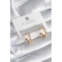 Pirinç Gold Renk Zirkon Taşlı Halka Model Kadın Küpe