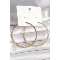 Pirinç Gold Renk Zirkon Taşlı Halka Model Kadın Küpe
