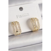 Pirinç Gold Renk Zirkon Taşlı Halka Model Kadın Küpe